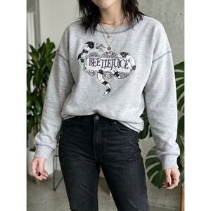 Beetlejuice‎ Gray Graphic Sweatshirt Ghost With The Most Sandworm Purple Stitch